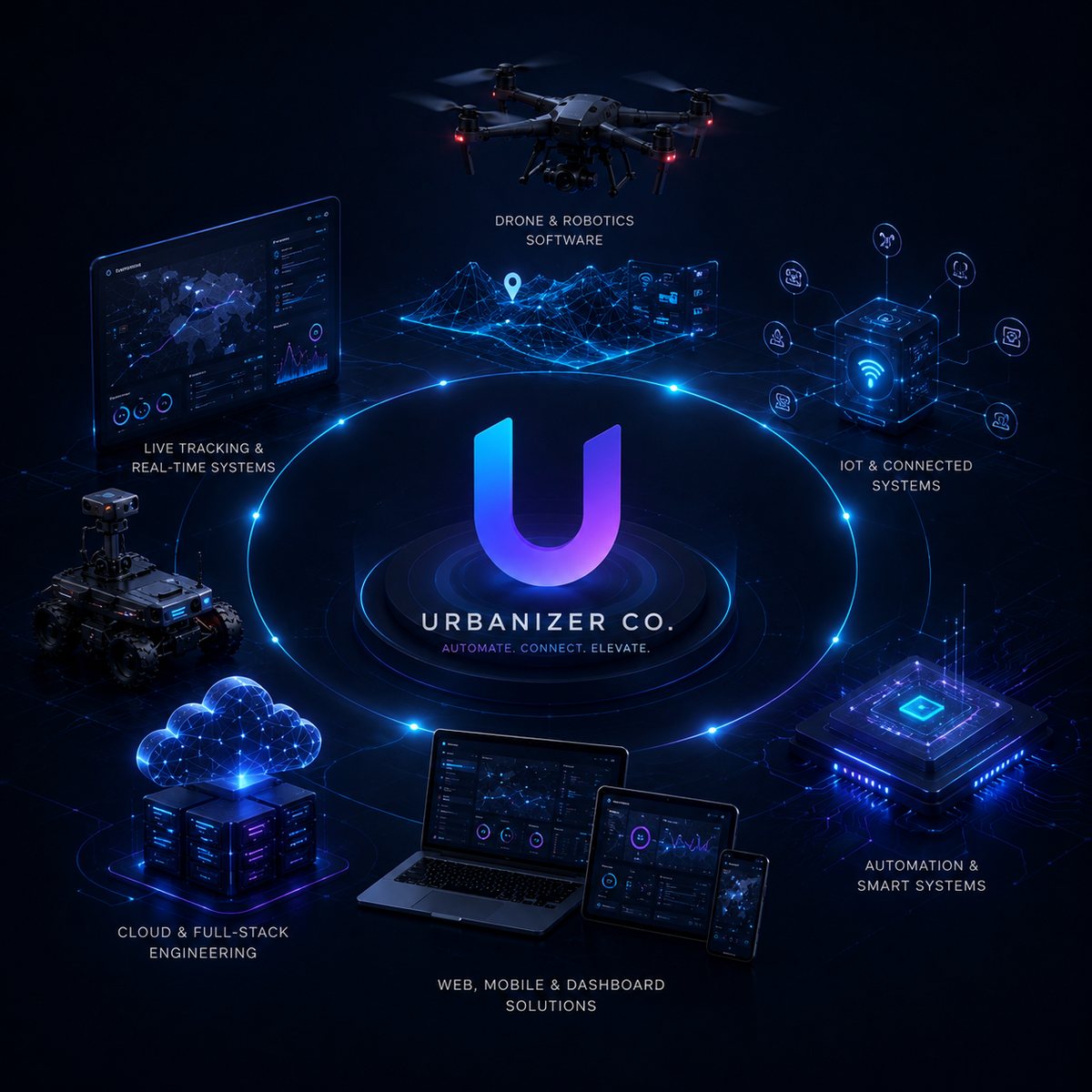 Urbanizer Co. — Drone & Robotics, Live Tracking & Mapping, IoT, Automation, Web/Mobile, Cloud
